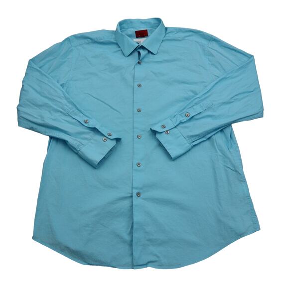 Alfani Shirt Mens L Blue Button Up Long Sleeve Stretch Slim Fit Collared Top - Picture 1 of 16